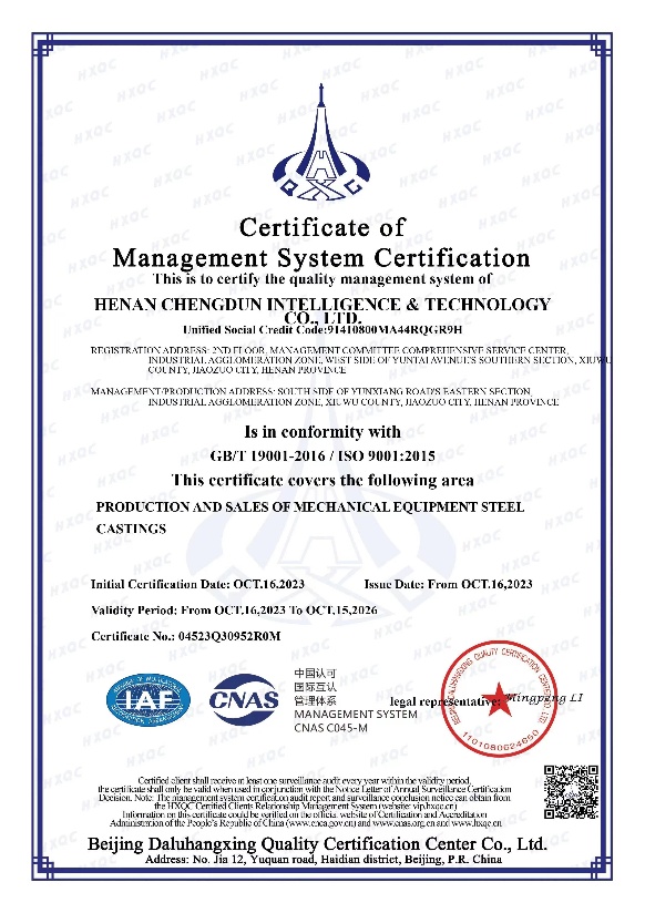 Quality management system certificate (English)